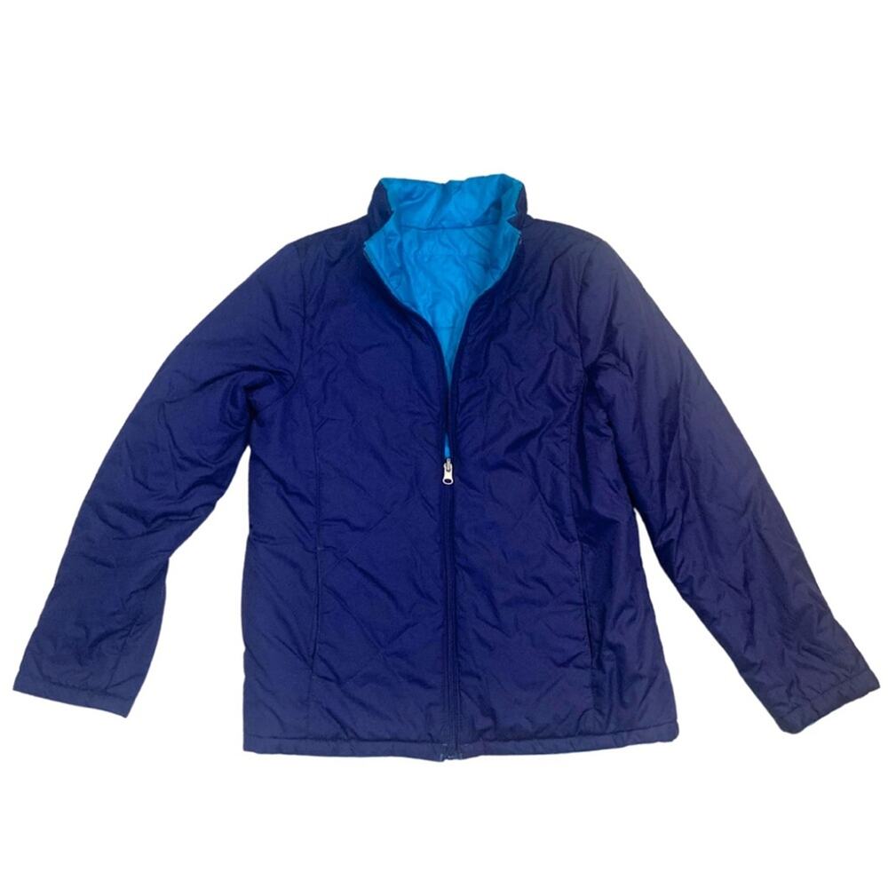 Reversible Blue Quilted Puffer Barn Jacket Small Winter Lightweight Y2K Nautical